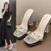 Women's Summer Fashion Transparent Crystal Stiletto Heel Platform Sandals - Runway Style_vogvips.com
