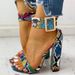 Women's Chunky Heel Pumps Belt Buckle Snake Pattern Thick Heel Sandals Women's Large Size 40 43sandals_vogvips.com