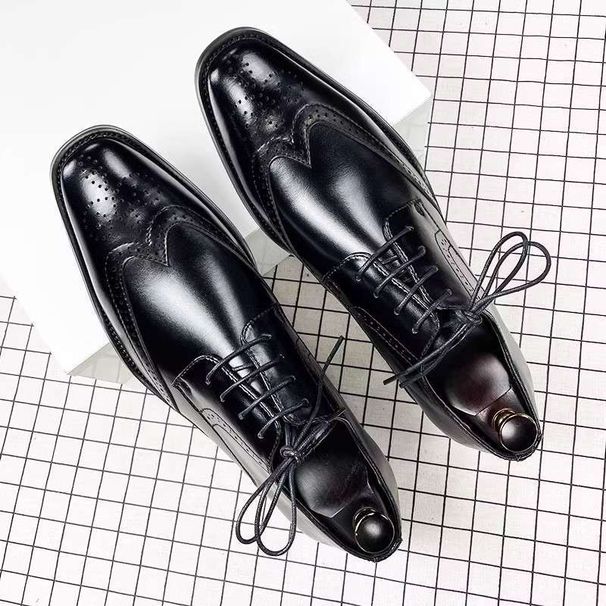 Euro Step Summer Men's Brogue Floral Leather Casual British Korean Style Youth Business Oxford Groom Wedding Shoes_vogvips.com