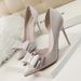 Korean Version Of The Fashion, Elegant, Sweet Bow Fine High Heel Shallow Mouth Pointed Head Side Hollow Single Shoes_vogvips.com