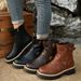 Plus Size Double Buckle Martin Boots Women's British Retro Riding Boots Winter Style_vogvips.com
