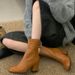 Sheepskin Version~Jang Won-Young's Same Style Belt Buckle Knight For Women, Square Toe, Chunky Heel, Short Zipper Biker_vogvips.com
