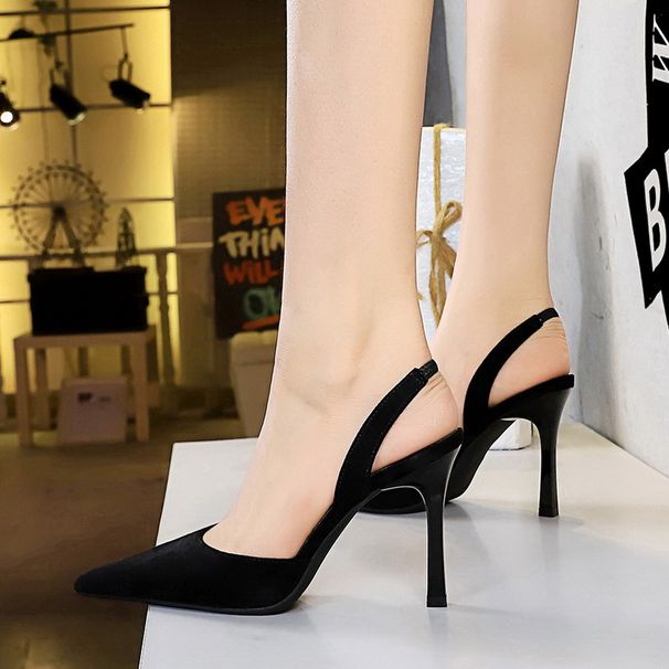 Summer High Heels Women's Shoes Suede Shallow Mouth Pointed Hollow Back Strap Sandals_vogvips.com