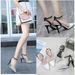 2025 New Model Color-Block Striped Closed-Toe Sandals For Women, One-Strap Buckle Thin Heel High Heels, Pointed Toe Nude_vogvips.com