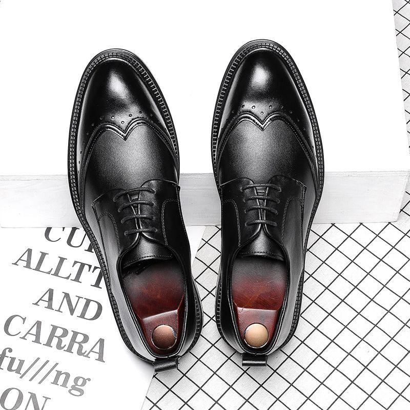 Euro Step Leather British Brogue Carved Business Formal Casual Men's Breathable Black Wedding Shoes 18567-G_vogvips.com