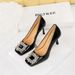 7792-3K82 Korean Version Banquet Women's Ultra-high Heels, Shallow Cut Patent Leather Square Toe Metal Rhinestone Buckle_vogvips.com