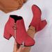 Women's Heart Shaped Metal Side Zipper Ankle Boots Autumn New Arrival Plus Size Mid Heel Chunky Round Toe Fashion Boots_vogvips.com