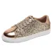 Fashionable Womens Rose Gold Glitter Low Top Sneakers With Metallic Toe Cap_vogvips.com