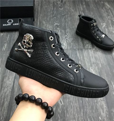 New 1 New Popular Autumn Winter Style Personalized Metal Skull Genuine Leather Breathable High-top Shoes Men's Fashion Scale Patt_vogvips.com