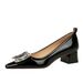 Women's shoes thick mid-heel shallow mouth small square head patent leather metal diamond-buckle high heel single shoes for women_vogvips.com
