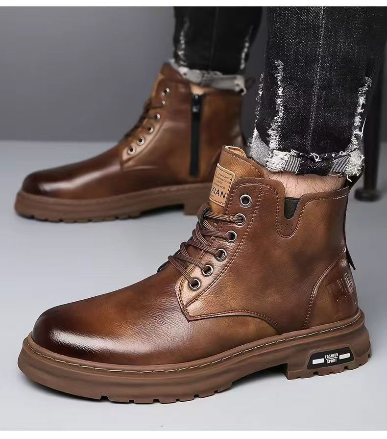 European Warm Series British Style Martin 2025 New Safety Single Cotton Casual Shoes Fashion Men's Work Boots_vogvips.com