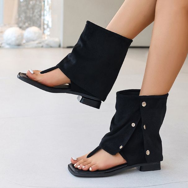 Black Flip-flop Sandals, Flat-soled Square-toed, Trendy European And American Bohemian Style, Spring-summer Fashion_vogvips.com