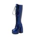 Autumn Winter Cross Lace Patent Leather Side Zipper Super High Heels Fashion Simple Over-the-Knee Riding Boots_vogvips.com