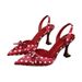 Chuyuji French-style Stiletto Polka Dot Bow Pointed Toe Shallow High-heeled Shoes, Backless Closed-toe Sandals For_vogvips.com