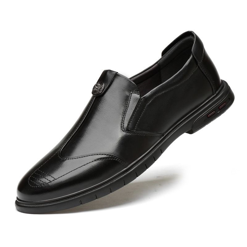 First Layer Leather Shoes Work Leisure Round Head Foot Rubber Sole Non-slip Shoes Splicing_vogvips.com