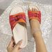 Home Wear Slip On Slippers Red Fabric Decorated Flat Shoes Comfortable Simple Double Layer White Flat Slippers_vogvips.com