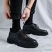 Men's British-style Casual Leather Shoes, Black, Thick-soled, Lace-up, Soft-soled, Non-slip, Wear-resistant Men's Shoes_vogvips.com