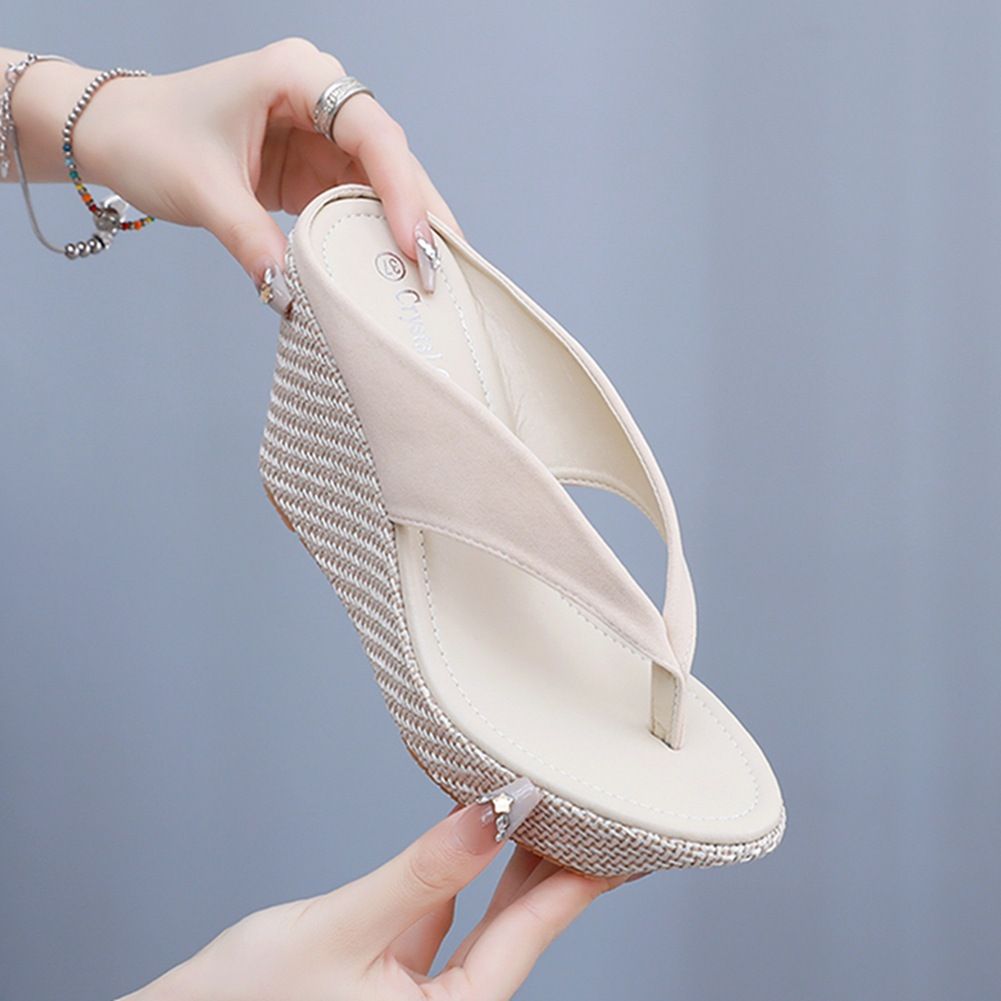 Women’s Shoes 9cm Bohemian Beach Sandals Thick Soled Wedge Heeled Flip Flops Sweet Flip Flops Waterproof Platform Flip Flops_vogvips.com