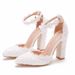 Women’s Shoes 10cm white lace pointed toe thick heel sandals wedding dress shoes spring and autumn thick heel pointed toe sandals white wedding shoes_vogvips.com