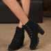 Plus Size Chunky Heel Short Martin For Women 2023 New Lace-Up Round Toe Casual Fashion Leather Boots_vogvips.com