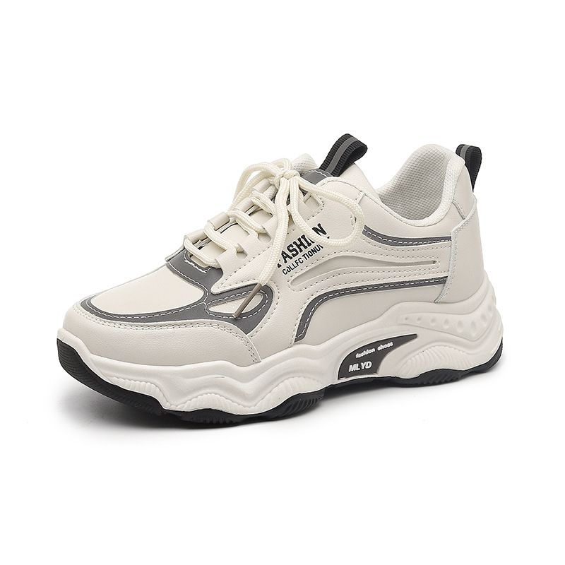 2023 Women's Trendy Chunky Casual Sports Shoes White Leather round Toe Fashionable Versatile Running Shoes for Dropshipping_vogvips.com