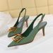 Heel Sandals Patent Leather Style Banquet Women S Thin High Heel Shallow Mouth Pointed Toe Hollow Back Strap Metal Square Buckle Single Shoes Women S_vogvips.com