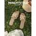 Genuine Leather ~ Pearl Shell Sandals For Women Summer Outdoor Wear New French Straw Woven Half Slippers Yu Shuxin Same Style_vogvips.com