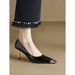 Chic French-Inspired Pointed-Toe Stiletto Pumps – Elegant Metallic-Toe PU Leather Heels With 7cm Slim Heel – Classic Black & Nude For Office & Evening_vogvips.com