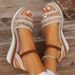 Large Size Straw Hollow Rhinestone Wedge Thick Sole Sandals 2025 Summer New Vacation Style Beach High Heels_vogvips.com