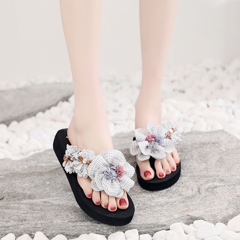 European American Cross-Border New Floral Flip-Flops For Women, High Heel, Soft Sole, Non-Slip, Fashionable And Elegant_vogvips.com