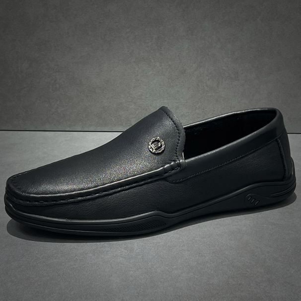 Autumn New Genuine Leather Slip-On Round Toe Casual Men's Loafers Soft Sole Comfortable Driving Shoes_vogvips.com