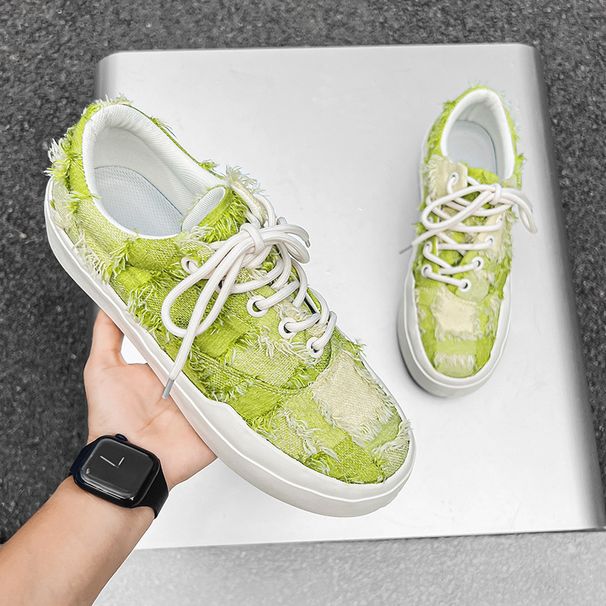 Men's Shoes New Style Small Fragrance Style Handmade Raw Edge Small Floral Classic Canvas Shoes Couple Skateboard Shoes X137_vogvips.com