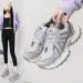 Womens White Grey Chunky Dad Sneakers Breathable Mesh Upper Non Slip Sole For Street Style_vogvips.com