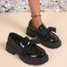 Women's Plus Size Loafers Spring Autumn Bow Tie Thick Soled Leather Retro Single Shoes_vogvips.com