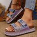 Thick Soled Rope Double Buckle Rhinestone Cork Beach Slippers Large Size Women's Shoes Sparkling_vogvips.com