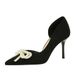 8237-H77 Pointed Fine Side Hollow Water Diamond Pearl Bow Velvet High Heels Single Women's Shoes_vogvips.com