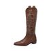 Embroidered Genuine Leather Long Over-the-Knee Boots For Women, Chunky Heel, Runway Style, Denim Stretchy Riding Boots,_vogvips.com