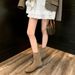 Instant Dispatch~ Lisa From Grape Mom Same Style~ Korean Genuine Leather Square Toe Slouch Denim Women's Short Martin_vogvips.com