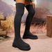 2024 Leopard Print Plus Over-the-Knee For Women Thick Sole Slimming Winter Fly Knit Round Toe Sock Boots Size 43_vogvips.com