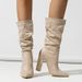 Women's Pointed Toe Slip-On Winter Boots With Chunky Heel – Fashionable & Comfortable Mid-Calf Boots In Black, Red, Beige_vogvips.com