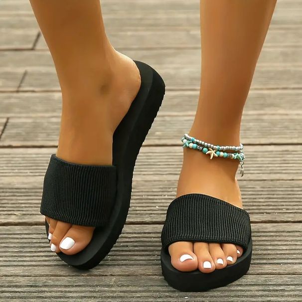 Cross-border 5cm Wedge Heel Thick-Soled Flip-Flops Women, Summer Solid Color Non-Slip High-Heel Women's Sandals,_vogvips.com