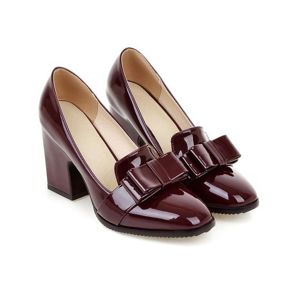 Thick Heel Bow Shallow Cut High Heels 33-43 Size Single Shoes_vogvips.com