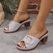 Women's Shoes Large Size Mid Heel Metal Buckle Fish Mouth One Strap Slippers Summer Open Toed Outdoor Rocker Shoes_vogvips.com
