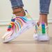 Women's Rainbow Stripe Casual Sports Summer Mesh Fashion Flat Beach And Leisure Holiday Lace-up Running Shoes For Ladies_vogvips.com