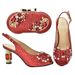 Frosted parquet diamond all-in-one round head fish mouth casual high-heeled fashion sandals with clutch set_vogvips.com