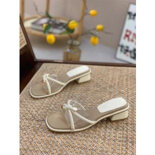 Chunky-heeled -style Versatile For Women, 2026 New Summer Vintage Bow Transparent Mid-heel Slide Sandals_vogvips.com