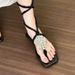 Korean-style Niche Sweet Light Blue Metal Buckle Square-toed Thong Sandals With Slimming Effect And High Straps For_vogvips.com