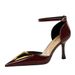 8323-K55 Pointed Sandals For Women, Hollow One Button Metal Buckle High-heeled Shoes, Thin Heels, Patent Leather Shiny_vogvips.com