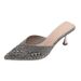 Summer New Petite Women's Rhinestone Mid Heel Slippers Closed Toe With Stiletto Heels Pointed Toes Fashionable Half Slippers_vogvips.com