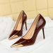 3739-36 Korean Version Banquet Shallow Mouth Slim Heeled Women's Pointed Iron Toe Decoration Super High Heels Patent_vogvips.com